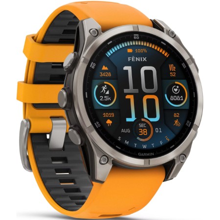 Garmin Watch Fenix 8 Titanium 47mm GPS NFC 10 ATM Call Version Sapphire Titanium with Spark Orange and Graphite Silicone Band