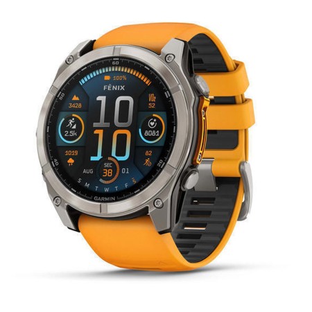 Garmin Watch Fenix 8 Titanium 51mm GPS NFC 10 ATM Call Version Sapphire Titanium with Spark Orange and Graphite Silicone Band