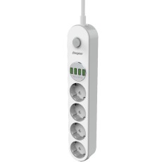 Energizer EPB2500W00EU Power Strip with 4 Suko Ports 2500W 10A Max 4xUSB-A Ports 17W and On/Off Switch Cable 2m White