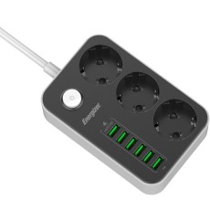 Desktop Charger Energizer EPB2500W01EU 2500W 10A Max with 3xSuko Sockets + 6xUSB-A Ports 17W, Safety On/Off Switch Cable 2m Black