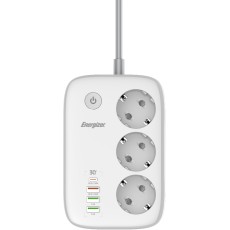 Desktop Charger Energizer EPB2500W02EU 2500W 10A Max with 3xSuko Sockets + 1xUSB-C PD30W + 3xUSB-A 18W QC3.0 / 2.4A, Safety On/Off Switch and WiFi Control Cable 2m White