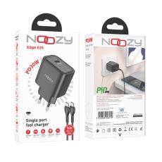 Noozy Edge E25 PD30W Travel Charger with USB-C to USB-C Cable 1m Black