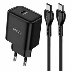 Noozy Edge E25 PD30W Travel Charger with USB-C to USB-C Cable 1m Black