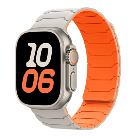 Watchband Hoco WA39 Flex Series 38/40/41/42mm Silicon Strap For Apple Watch series 1/2/3/4/5/6/7/8/9/SE/SE2 Starlight with Orange