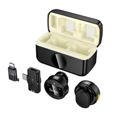 Set Lavalier Microphones Hoco L22 Bright with Magnetic Clamp and Omnidirectional Microphone 80mAh 6hr Use Time and Charging Case Black