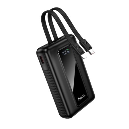 Power Bank Hoco J162A Full power 20000mAh PD20W+22.5W QC Input USB-C and Output USB Integrated Cables USB-C+Lighting and LED Battery Display Black