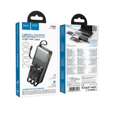 Power Bank Hoco J156A Founder 20000mAh PD20W+22.5W QC Input USB+USB-C Integrated Cables USB-C+USB+Lighting+Micro and LED Battery Display Black