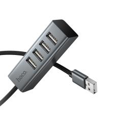 Hub USB Hoco HB1A 4-in-1 USB2.0 to 4xUSB2.0 480Mbps 5V/3A Aluminum Alloy Metal Gray 1.2m