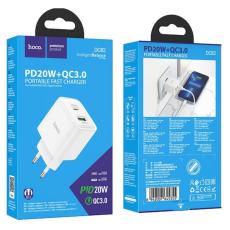 Travel Charger Hoco DC82 1xUSB-C PD20W 1xUSB-A 18W QC White