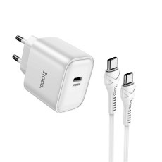 Travel Charger Hoco DC71 1xUSB-C PD25W QC with USB-C to USB-C Cable White