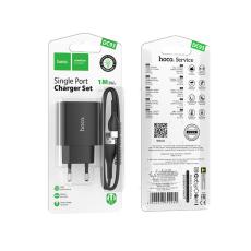 Travel Charger Hoco DC93 1xUSB-A 5V 2.1A with USB-A to USB-C Cable Black