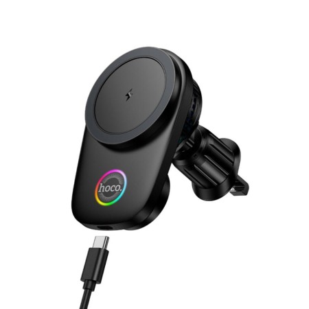 Car Mount Hoco HW36 for Devices 4.5"-7" Air Vent Mounted with Wireless Charger up to 15W and Phone Cooler Black