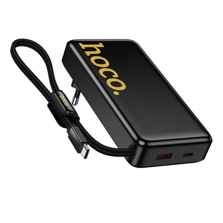 Power Bank Hoco Q45 Worrier 10000mAh 22.5W PD20W QC3.0A and Wall Charger with 1xUSB-C 1xUSB-A and Intergrated USB-C Cable Black