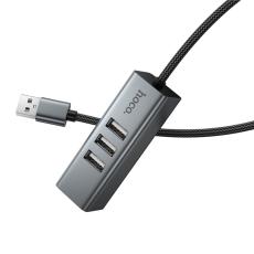 USB Hub Hoco HB1D 4-in-1 USB-A to 3xUSB-A 2.0 + RJ45 up to 480Mbps Aluminum Alloy Grey