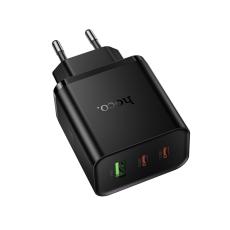 Travel Charger Hoco N75 Grande GaN 65W High Power Fast Charger with 2xUSB-C and 1χUSB-A  Black