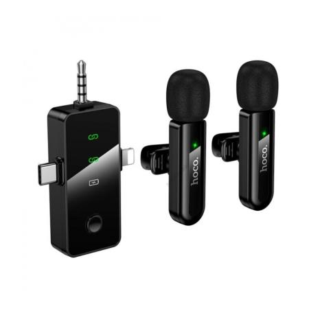 Dual Microphones Wireless Hoco L20C Fair Lavalier USB-C AUX Lightning 2.4Ghz Range 15m Digital Noise Cancellation ENC up to 7Hrs Usage