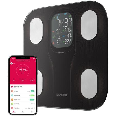 Smart Fitness Bathroom Scale with Bluetooth for iOS and Android Sencor SBS 9002BK