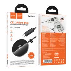 Charger Hoco CW63 Pro 25W Qi2.2 Standard Ultra-thin Aluminum Alloy for Smartphones and Headsets with Braided Cable 1.2m Black