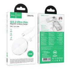 Charger Hoco CW63 Pro 25W Qi2.2 Standard Ultra-thin Aluminum Alloy for Smartphones and Headsets with Braided Cable 1.2m White