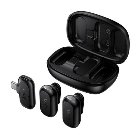 Wireless Microphone Set Hoco L26 Lavalier USB-C Smart AI Noise Reduction 400mAh 6hrs Playback Time Black