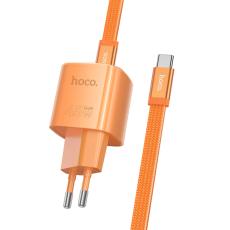 Travel Charger Hoco DC148 Ridge 1xUSB-C PD45W GaN QC with USB-C to USB-C Cable 1.2m Braided Orange