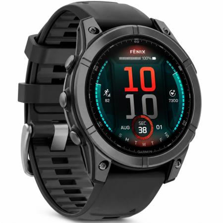 Smartwatch Garmin Fenix E Stainless Steel 47mm GPS NFC 10 ATM Slate Grey with Black Silicone Band