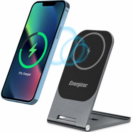 Desktop Charger Energizer WCP102 15W Ultra-Thin Lightweight Fast Charge USB-C Magnetic Case and MagSafe Compatible Grey