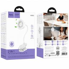 Hoco HX610 Portable Fan 2-in-1 1800mAh 5000 Rpm Max with Clip-on 3 Airflow Speeds and Ring Light White