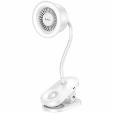 Hoco HX610 Portable Fan 2-in-1 1800mAh 5000 Rpm Max with Clip-on 3 Airflow Speeds and Ring Light White