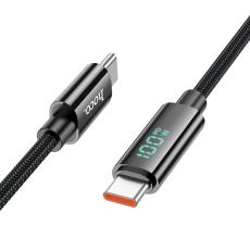 Data Cable Hoco U125 Benefit USB-C to USB-C PD100W 3A Fast Charge with Power Display Braided Black 1.2m