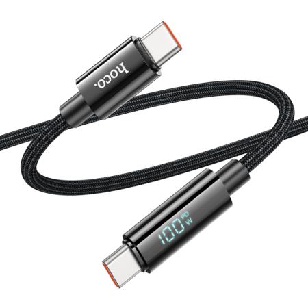 Data Cable Hoco U125 Benefit USB-C to USB-C PD100W 3A Fast Charge with Power Display Braided Black 1.2m