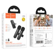 Set Lavalier Microphones Hoco L20A Fair with Clamp Fully Directional Microphone 60mAh 4hr Use Time and Lightning Adapter Black