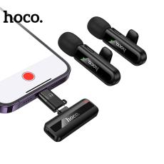 Set Lavalier Microphones Hoco L20A Fair with Clamp Fully Directional Microphone 60mAh 4hr Use Time and Lightning Adapter Black