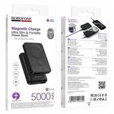 Power Bank Borofone BJ82 5000mAh Ultra-slim 1xUSB-C 1xUSB-A Wireless Charger 5W and LED Battery Indicator Black