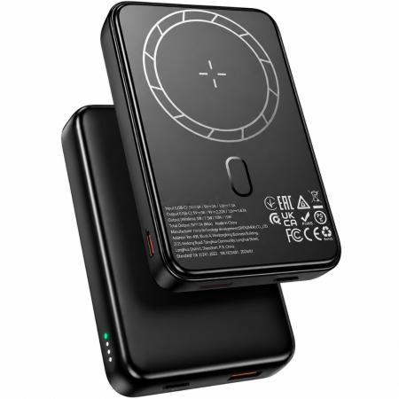 Power Bank Borofone BJ82 5000mAh Ultra-slim 1xUSB-C 1xUSB-A Wireless Charger 5W and LED Battery Indicator Black