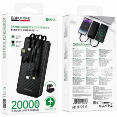 Power Bank Borofone BJ84A 20000mAh with 4 Output Cables USB-C USB-A Lightning Micro-USB and LED Battery Indicator Black