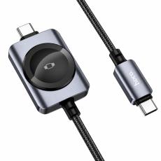 Cable Hoco CW66 2-in-1 USB-C to USB-C PD100W 3A Fast Charge Alluminum Alloy with Apple Watch Wireless Charger 2.5W Braided Black 1.2m
