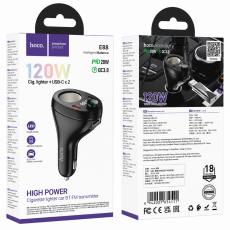 Bluetooth FM Transmitter E88 Star 120W 1xUSB-A 2xUSB-C PD20W QC3.0 BT v5.4 with Cigarette Lighter Black