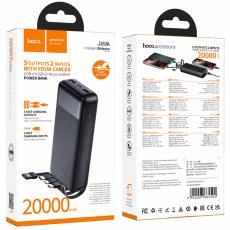 Power Bank Hoco J163A 20000mAh 5V/2A QC 1xUSB-C 2xUSB-A with Integrated Cables USB-A USB-C Lightning MicroUSB and LED Battery Display Black