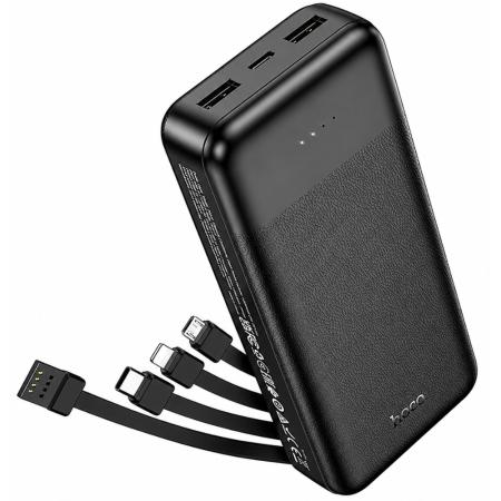 Power Bank Hoco J163A 20000mAh 5V/2A QC 1xUSB-C 2xUSB-A with Integrated Cables USB-A USB-C Lightning MicroUSB and LED Battery Display Black