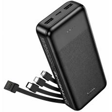 Power Bank Hoco J163A 20000mAh 5V/2A QC 1xUSB-C 2xUSB-A with Integrated Cables USB-A USB-C Lightning MicroUSB and LED Battery Display Black