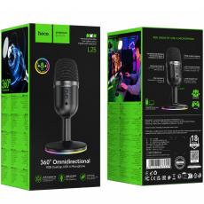 Desktop Microphone Hoco L25 Bright Ideal for Streaming and Video Calls RGB USB-A AUX Omnidirectional Mic Mute and Monitoring Buttons Black