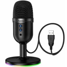 Desktop Microphone Hoco L25 Bright Ideal for Streaming and Video Calls RGB USB-A AUX Omnidirectional Mic Mute and Monitoring Buttons Black