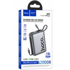 Power Bank Hoco Q39 20000mAh 22.5W PD20W QC3.0 1xUSB-A 1xUSB-C with Integrated Cables USB-C Lighting and LED Display Grey