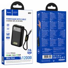 Power Bank Hoco Q53 Skillful 12000mAh PD65W QC3.0 1xUSB-C 1xUSB-A with Integrated Cable USB-C and LED Display Black