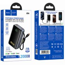 Power Bank Hoco Q54 Shine 20000mAh PD45W QC3.0 1xUSB-C 1xUSB-A with Integrated Cable USB-C and LED Display Metal Grey