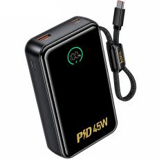Power Bank Hoco Q54 Shine 20000mAh PD45W QC3.0 1xUSB-C 1xUSB-A with Integrated Cable USB-C and LED Display Metal Grey