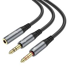 Audio Cable Hoco UPA21 3.5mm Female to 2x3.5mm Male Braided Black 25cm