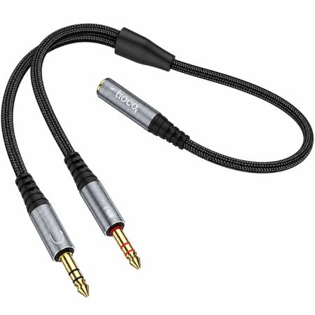 Audio Cable Hoco UPA21 3.5mm Female to 2x3.5mm Male Braided Black 25cm