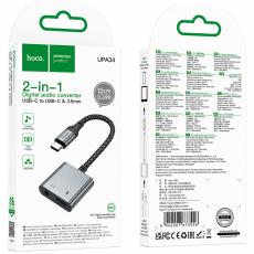 Adapter Hoco UPA34 USB-C to USB-C and 3.5mm Braided Metal Grey